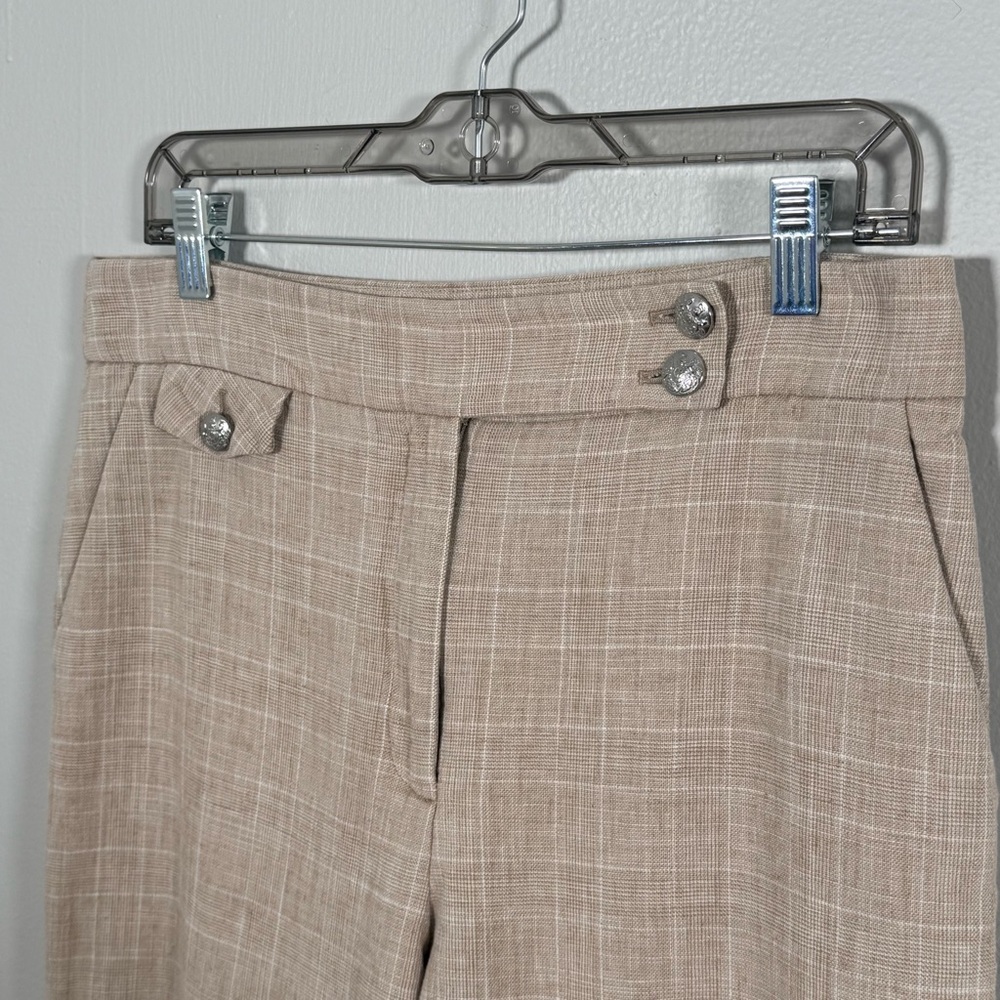 Veronica Beard Beige Plaid Ankle Pants